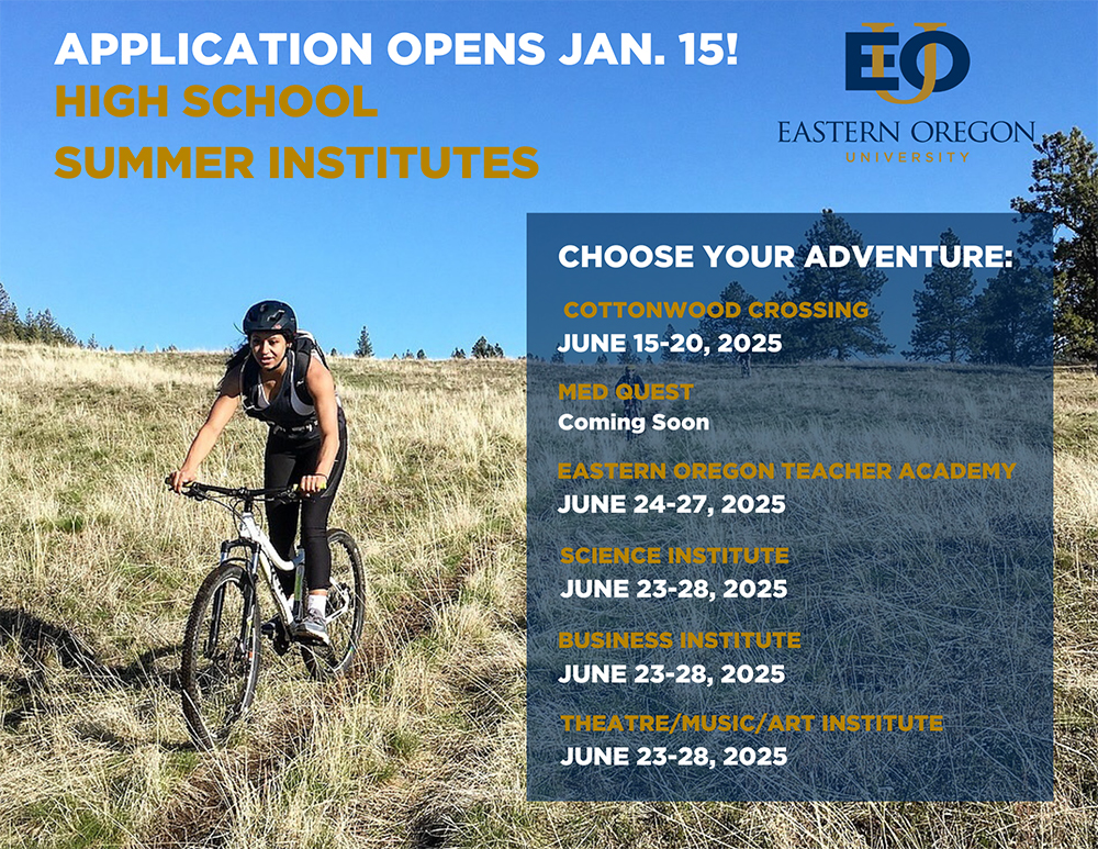 The application for EOU High School Summer Institutes opens January 15, 2024, with summer institutest beginning in mid-june. 